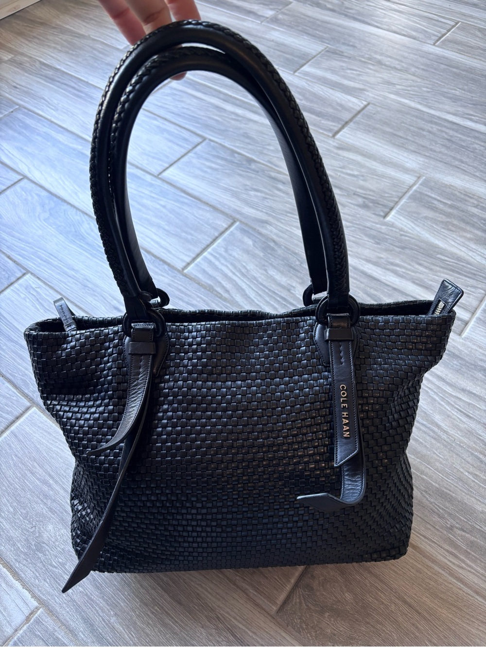 The Original Cole Haan Black Bethany Woven Leather Tote Bag
